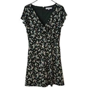 Ann Taylor Loft Faux Wrap DRESS Sz 4 Green Flowers Daisies